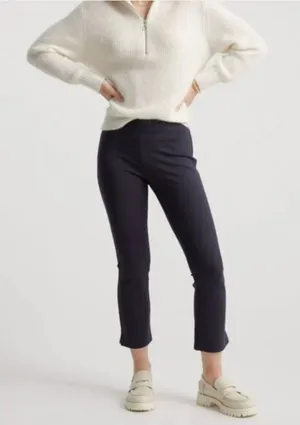 Quince Ultra Stretch Ponte Kick Flare Pants Navy Blue Size L Large Cropped thumbnail 1