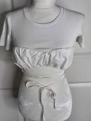Zara Cotton Cropped Tie Up Top While Size S thumbnail 1