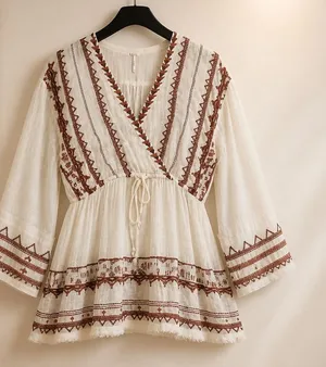 Free People Saffron Embroidered V-Neck Tunic thumbnail 1