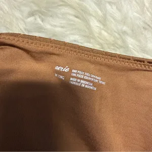 Aerie Ribbed Shine Wrap One Piece Swimsuit Medium Long Brown Full Coverage thumbnail 4