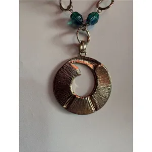 Vintage Teal, Green & Yellow Moon Pendant Necklace thumbnail 4