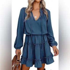 Boho Feminine Tiered Teal Mini Dress Feminine Free Spirit BTFBM ruffle L thumbnail 4
