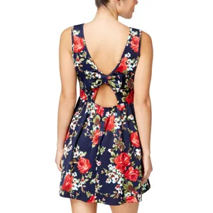 NWT Crystal Doll Juniors Floral Skater Fit & Flare Dress 2682475 Navy Blue S thumbnail 2