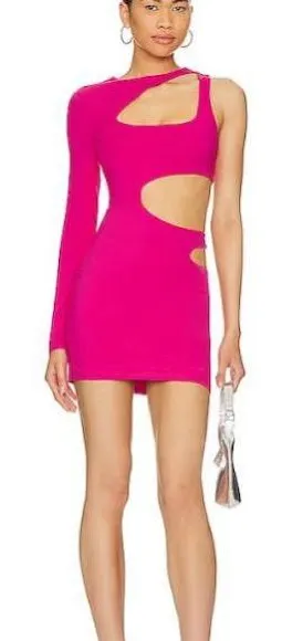 superdown Jamie Cut Out Dress Womens S Hot Pink NWT One Sleeve Asymmetric thumbnail 1
