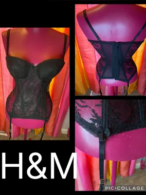 H&M Lingerie black lace Corset with Garters size 10 thumbnail 2
