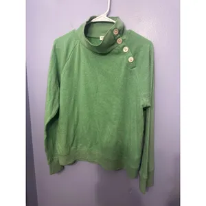 J.Crew Button Collar‎ Pullover Sweatshirt Cloudspun Fleece Vintage Kelly Green M thumbnail 2
