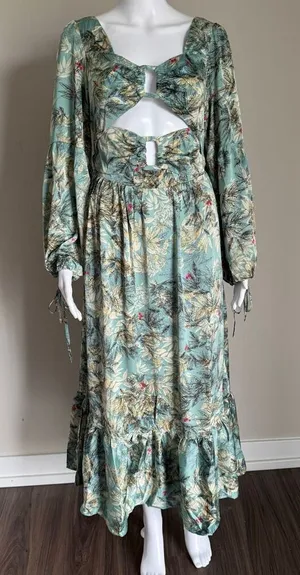 The Clothing Company LA Cut Out Maxi Dress Floral Balloon Sleeve Boho Whimsy thumbnail 1