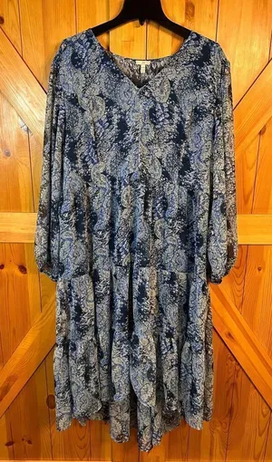 Joie XXL Parisian Paisley Blue Printed Midi Dress Tiered Flowy (4823) thumbnail 1
