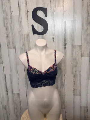 Victoria's Secret PINK Floral Lace Longline Bralette Womens S Navy Blue Multicol thumbnail 2