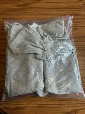 NWT WeWoreWhat Ruched Asymmetrical Knit Maxi Dress Off White Metallic Size Large thumbnail 5