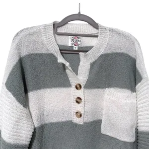Top Notch‎ Henley Sweater Sage Green White Striped Casual Knit Womens Size M thumbnail 3