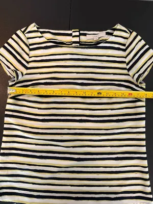Ann‎ Taylor Loft Women's Striped Short Sleeve Blouse with Back Button Detail thumbnail 6