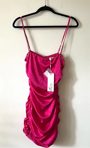 Oh Polly satin hot pink bodycon dress mini chains sleeveless size 4 thumbnail 1