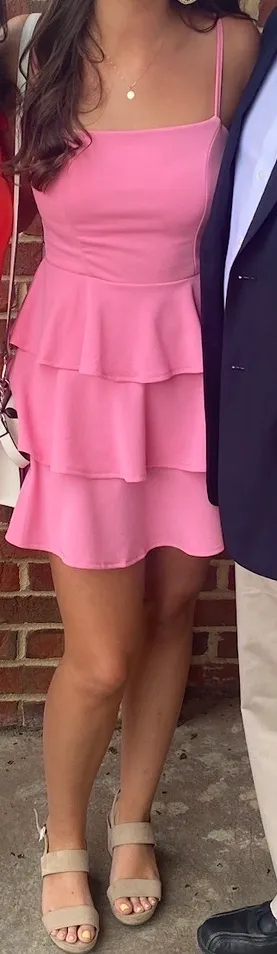 Pink ruffle mini dress thumbnail 4