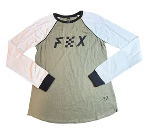 Fox Racing Womens Mesh Raglan Long Sleeve Shirt Olive Green‎ White M Salt Flats thumbnail 1