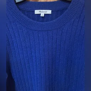 Madewell Readfield Pullover Wool Cropped Sweater in Voyage Cobalt Blue Sz Medium thumbnail 8
