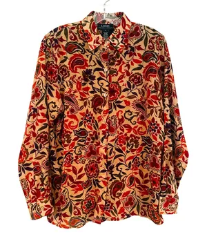 Lauren Ralph Lauren Paisley Floral Blouse Women's Medium‎ Career Preppy Classic thumbnail 1