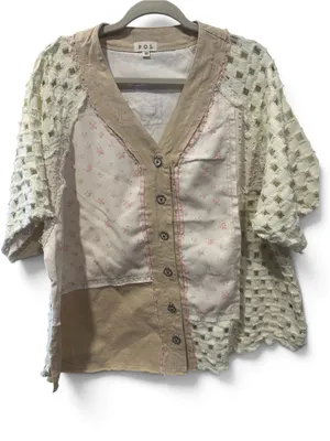 M POL Patchwork Cream and Beige Crochet Sleeve Cardigan thumbnail 5