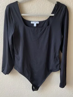 And Now This Black Square Neck Long Sleeve Bodysuit Size XL Practically New thumbnail 1