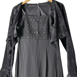 Vintage 90s Black Velvet Dress Maxi Witchy Whimsigoth Grunge Vamp Size Large thumbnail 3