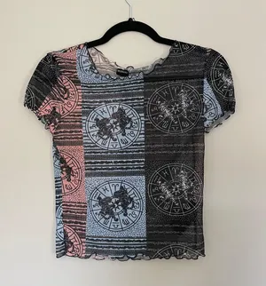 Urban Outfitters Print Pattern Sheer Tee Shirt M thumbnail 1