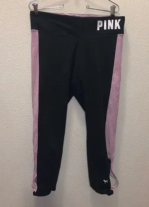Victoria’s Secret PINK Leggings Elastic Waist Logo detail bottom Pink Black thumbnail 1
