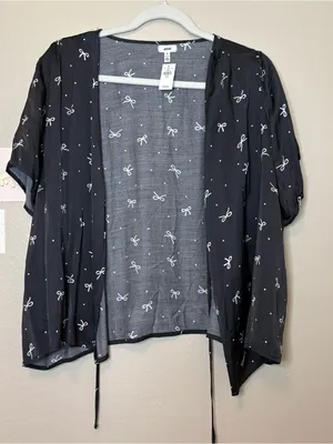 Aerie new plus size coquette bow black white front tie rich luxury top thumbnail 2
