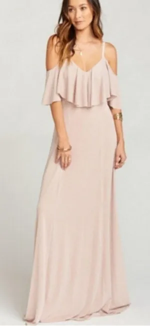 NWT Show Me Your Mumu Renee ruffle maxi dress in dancing Queen wine blush SMALL thumbnail 1
