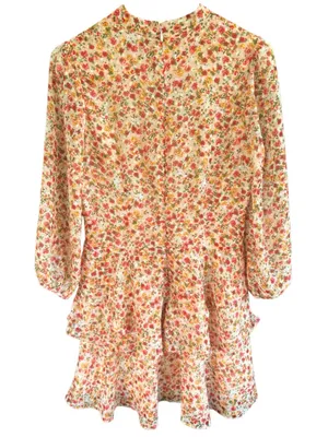 EUC Anthropologie Lenon Edition Floral Ruffle Skirt V Neck Long Slv. Dress Small thumbnail 9
