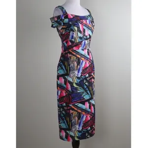 NICOLE MILLER New York NWT‎ $128 Abstract Art Print Cold Shoulder Dress Size 10 thumbnail 3