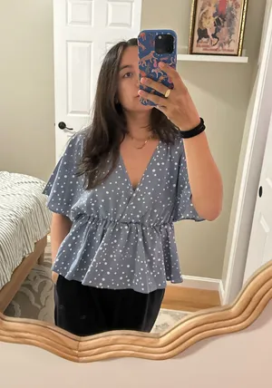 SheIn Blue and white polka dot top thumbnail 1