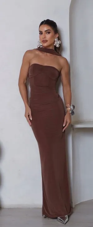 Camila Coelho Terese Maxi Gown in Brown size Small thumbnail 1