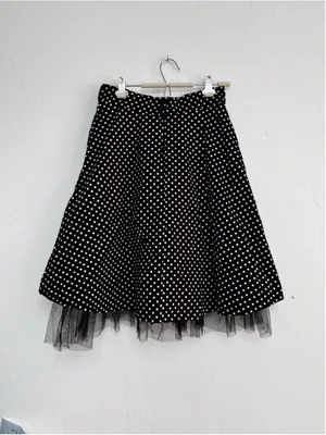 Women's Janette Polka Dot Skater Skirt Size M Black White Tulle A line thumbnail 2