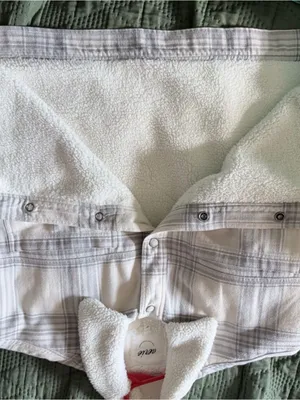 Aerie NWT Plaid Sherpa Lined Jacket XL White Grey Snap Front Shacket thumbnail 4