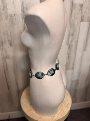 Western Southwestern Turquoise Concho Chain Belt Silver Metal Boho Festival Wome thumbnail 7