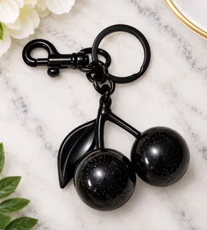 NEW Black Cherry Charm Keychain with Black Hardware NWT thumbnail 1