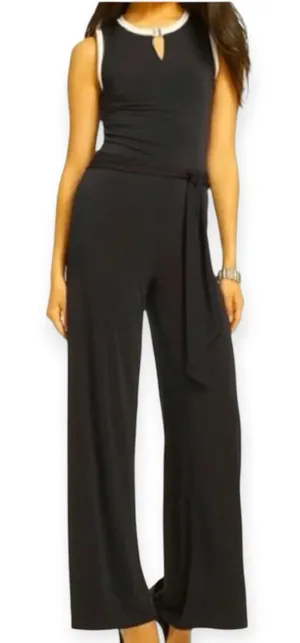 Lauren Ralph Lauren Black Wide Leg Slinky Belted Jumpsuit Size XL thumbnail 1