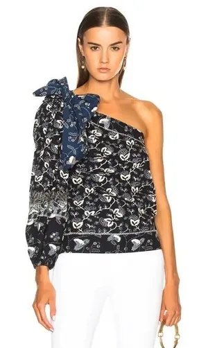 Ulla Johnson Asima One Shoulder‎ Blue Floral Bow Blouse Size 0 thumbnail 1