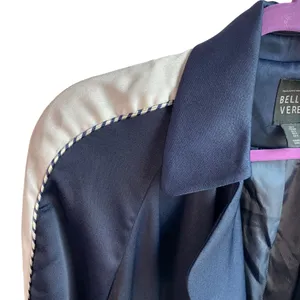 Belle Vere Navy Blue Belted Trench Coat Jacket Unique‎ Sleeves Satin Feel Sz S thumbnail 7