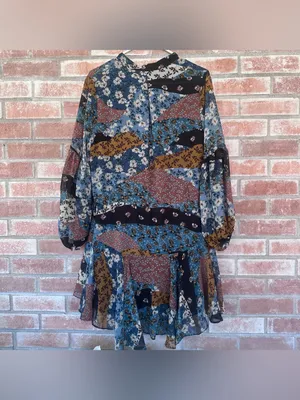 Olivaceous Dress Patchwork NEW Women’s Medium Prairie Belted Cottagecore thumbnail 9