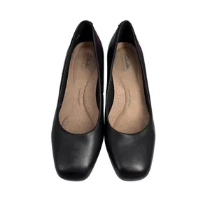 Clarks Collection Black‎ Leather Square Toe Block Heel Pumps Womens 8W thumbnail 2
