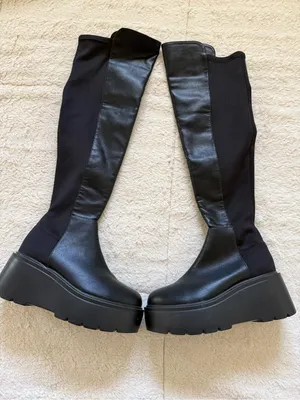 Black Over Knee Platform Boots Chunky Sole Stretch Faux Leather Size 5. 5 Goth thumbnail 2