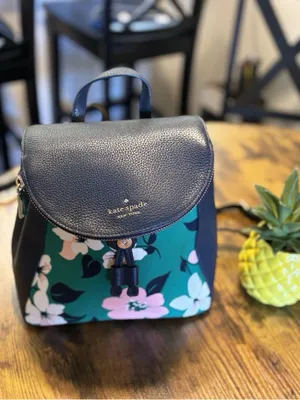 Kate Spade New York Floral Print Backpack – Navy Blue Pebble Leather – Stylish D thumbnail 9