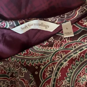Soft Surroundings Aideen Maroon Mixed Print Long Sleeve‎ Maxi Dress Size Large thumbnail 3