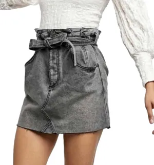 NEW FREE PEOPLE East of Eden Denim Black Mini Skirt thumbnail 1