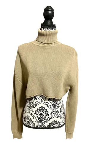 ZARA Turtleneck Cropped Knit Sweater in Beige thumbnail 1