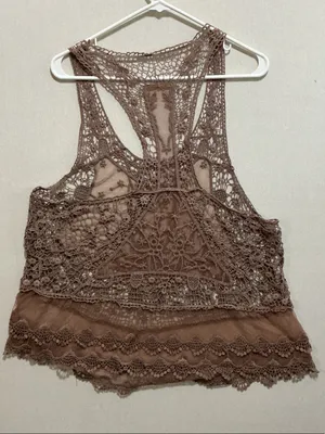 Delicate Crochet Lace Racerback Bandeau - Brown thumbnail 4