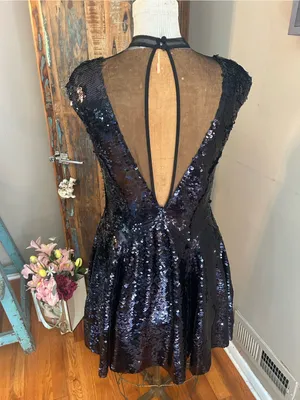 Free People Sequin V-Neck Sleeveless Party Dress in Metallic Black | Size Medium thumbnail 6