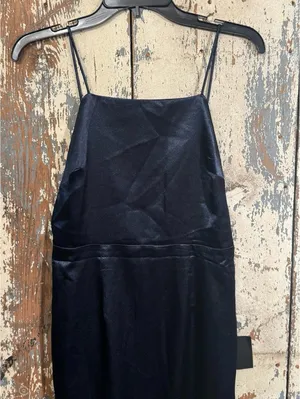 NWT Lulu's Kaisley navy Blue Satin Backless Midi Dress Medium thumbnail 5