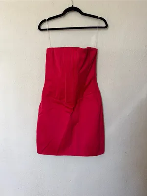 House of CB Laila Red Satin Strapless Hourglass Cocktail Mini dress Size XS long thumbnail 16